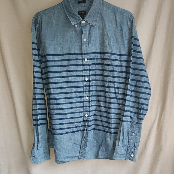 J. Crew Chambray Blue Striped Men's Shirt - Picture 1 of 6